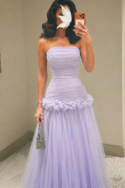 Strapless Tulle Drop-Waist Ball Gown