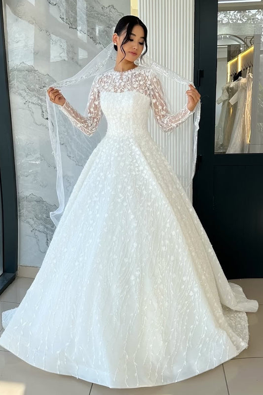 Illusion Long Sleeve Ball Gown Wedding Dress