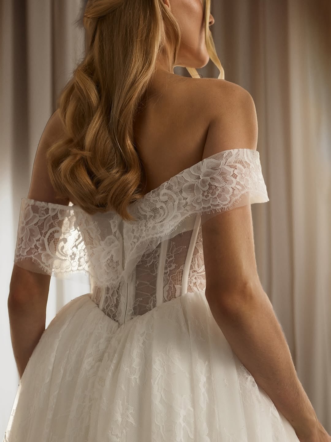 Off-the-Shoulder Corset Lace A-Line Wedding Dress