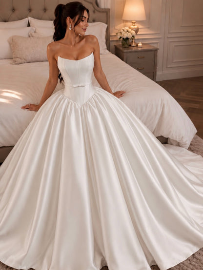 Strapless Corset Satin Ball Gown Wedding Dress