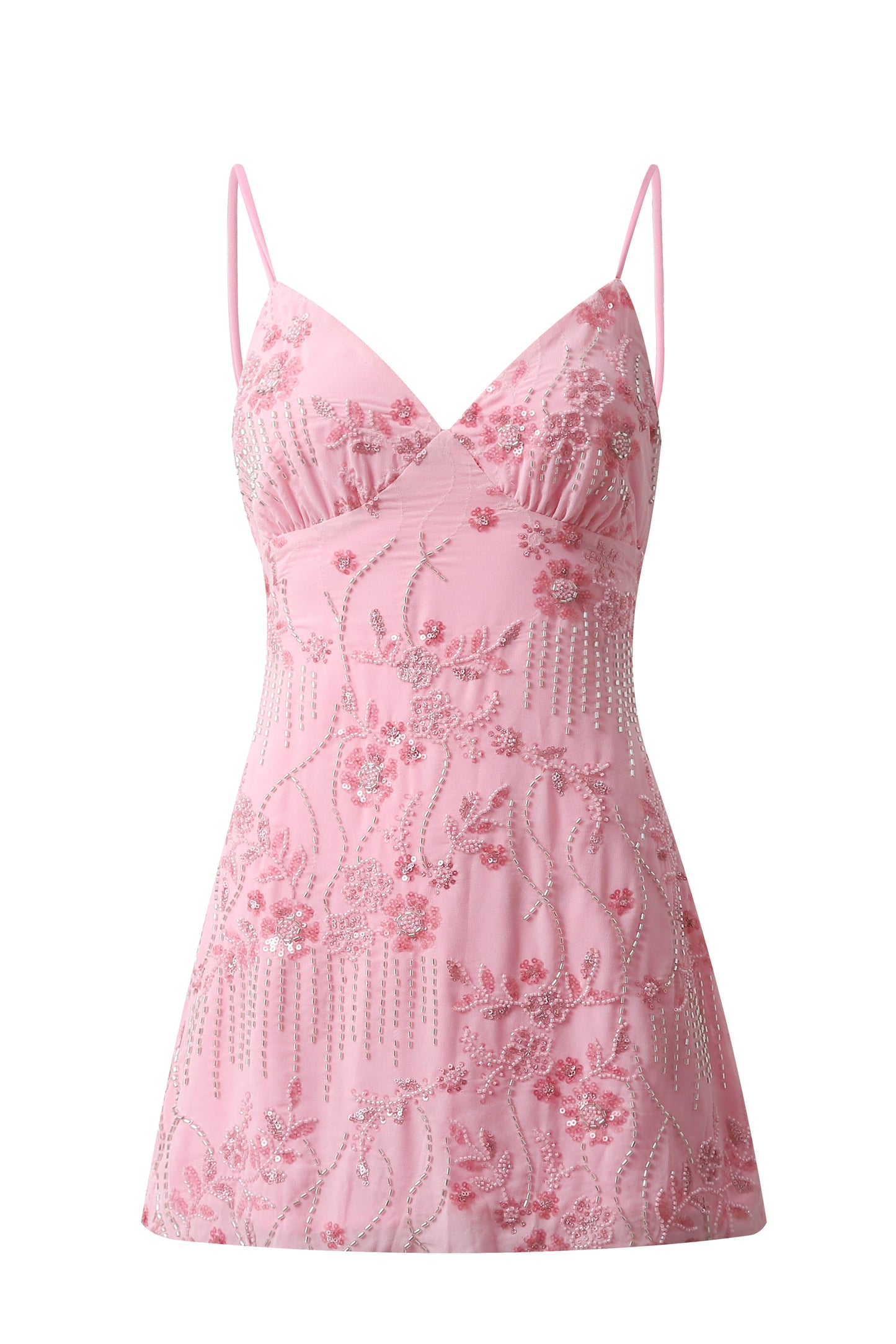 Sequined Floral Beaded Mini Dress with Lace-Up Back