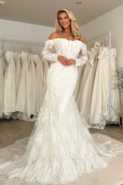 Lace Off-the-Shoulder Long Sleeve Mermaid Wedding Dress