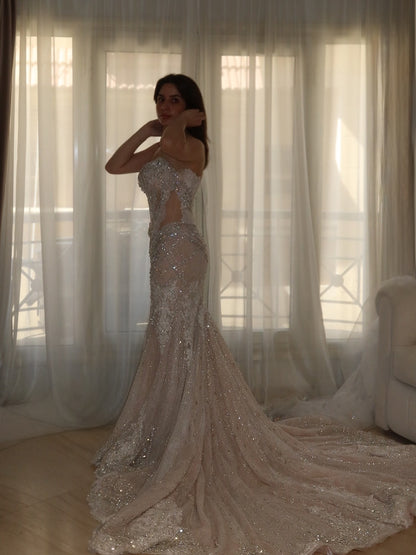 Embellished Mermaid Wedding Dress with Train
