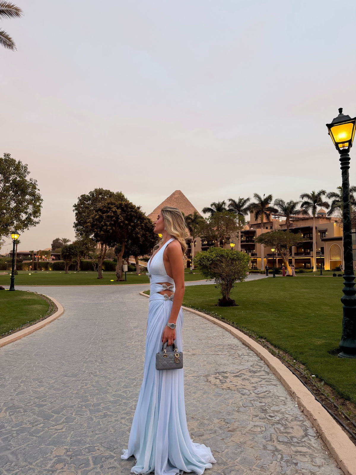 Halter Cut-Out Draped Floor-Length Gown