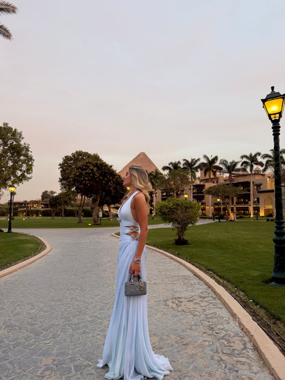 Halter Cut-Out Draped Floor-Length Gown