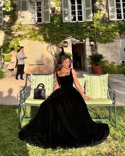 Square Neck Velvet Ball Gown Evening Dress