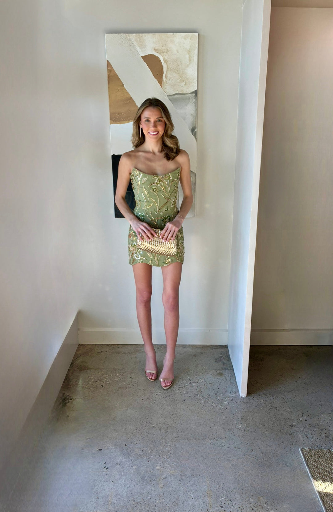 Strapless Floral Embroidered Sequin Mini Dress