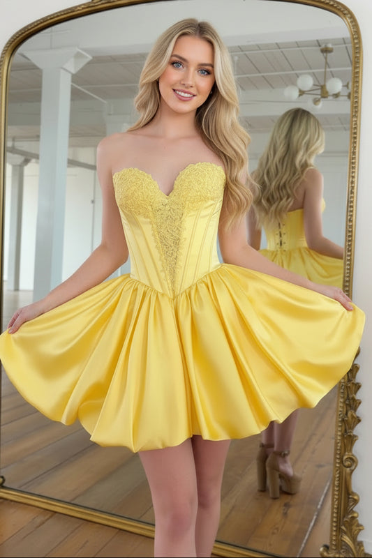 Strapless Corset Satin Bubble Mini Dress
