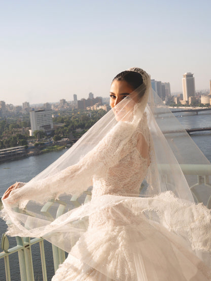 High-Neck Lace Ball Gown Wedding Dress