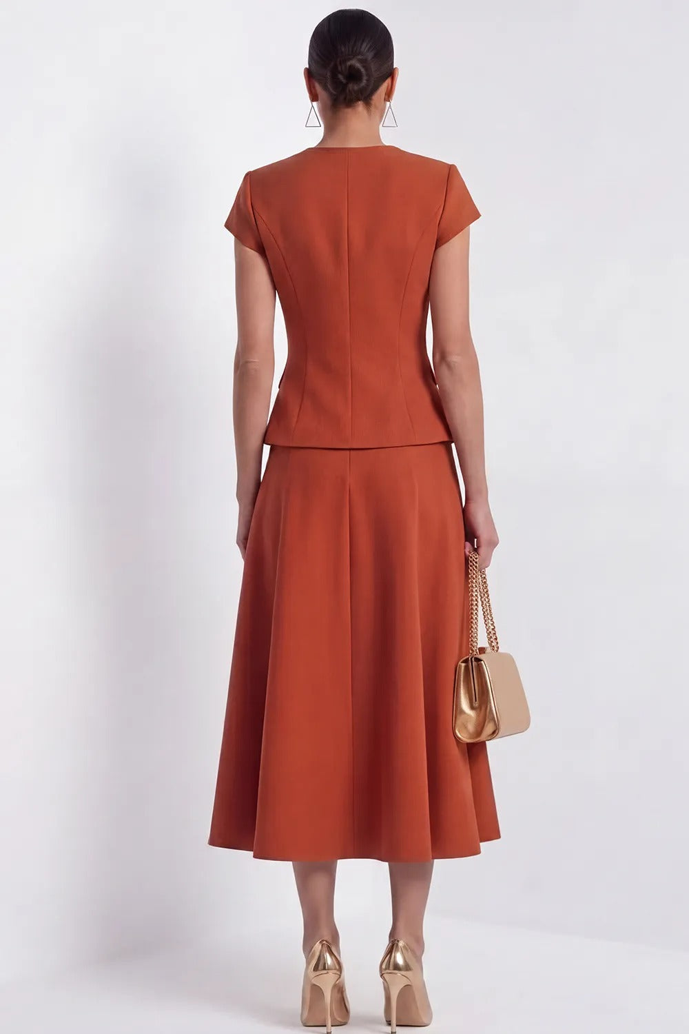 Short Sleeve Peplum Jacket and A-Line Midi Skirt Set
