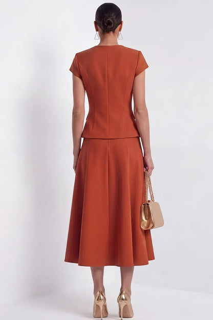 Short Sleeve Peplum Jacket and A-Line Midi Skirt Set