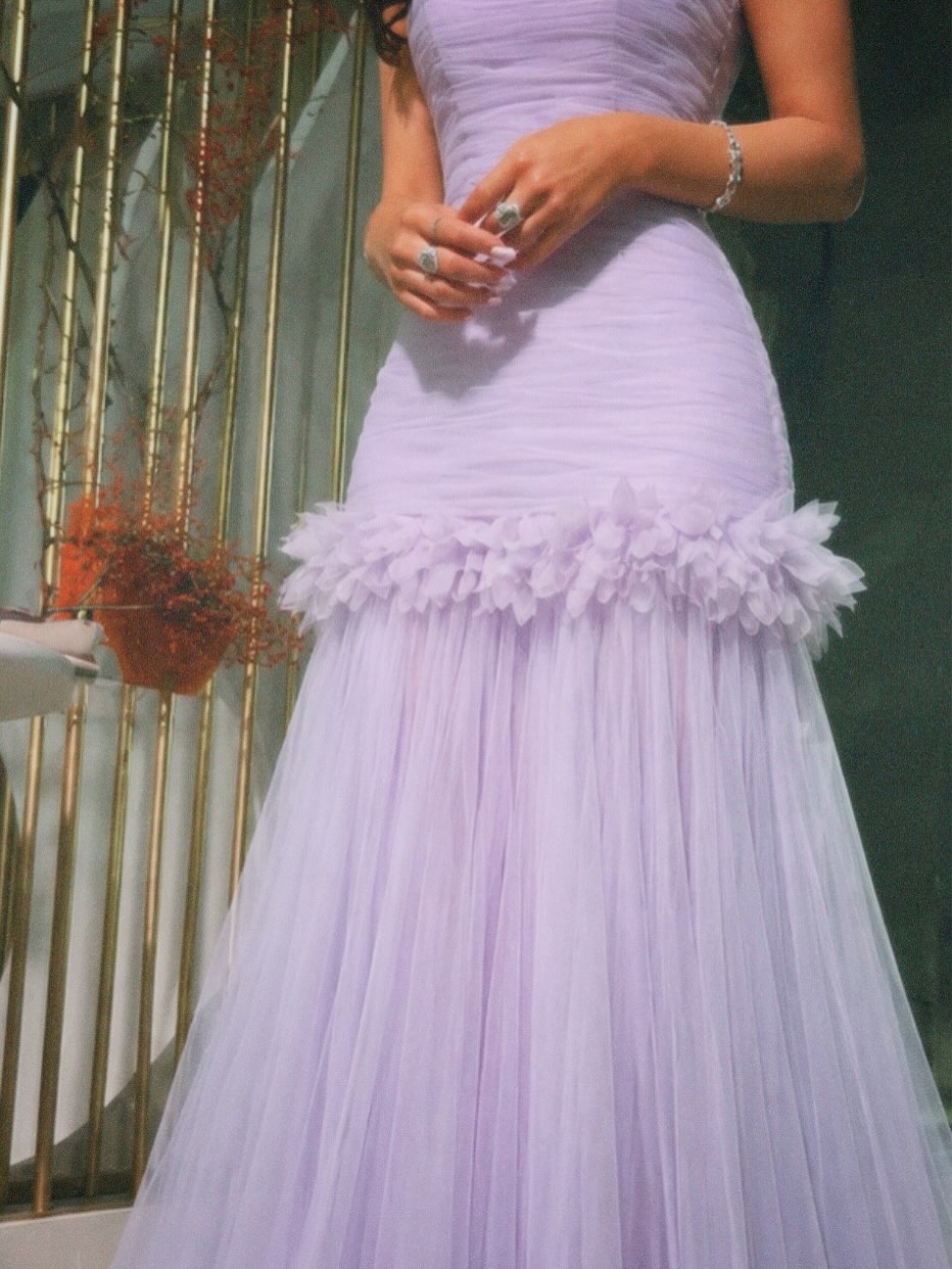 Strapless Tulle Drop-Waist Ball Gown