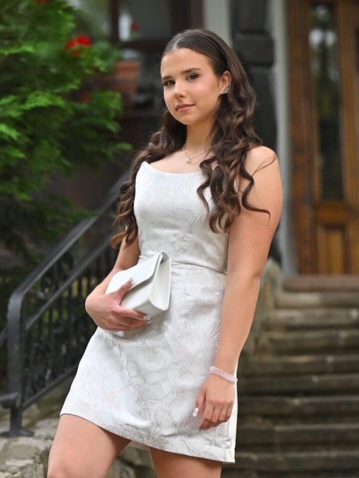 Square Neck Jacquard Mini Dress with Lace-Up Back