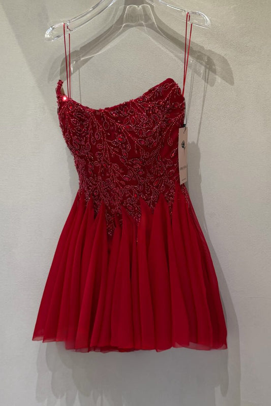Beaded Sweetheart Tulle Mini Dress with Spaghetti Straps
