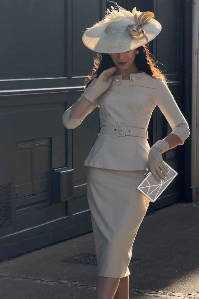 Peplum Belted Midi Dress with 3/4 Sleeves
