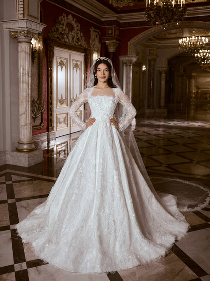 Long Sleeve Lace Ball Gown Wedding Dress