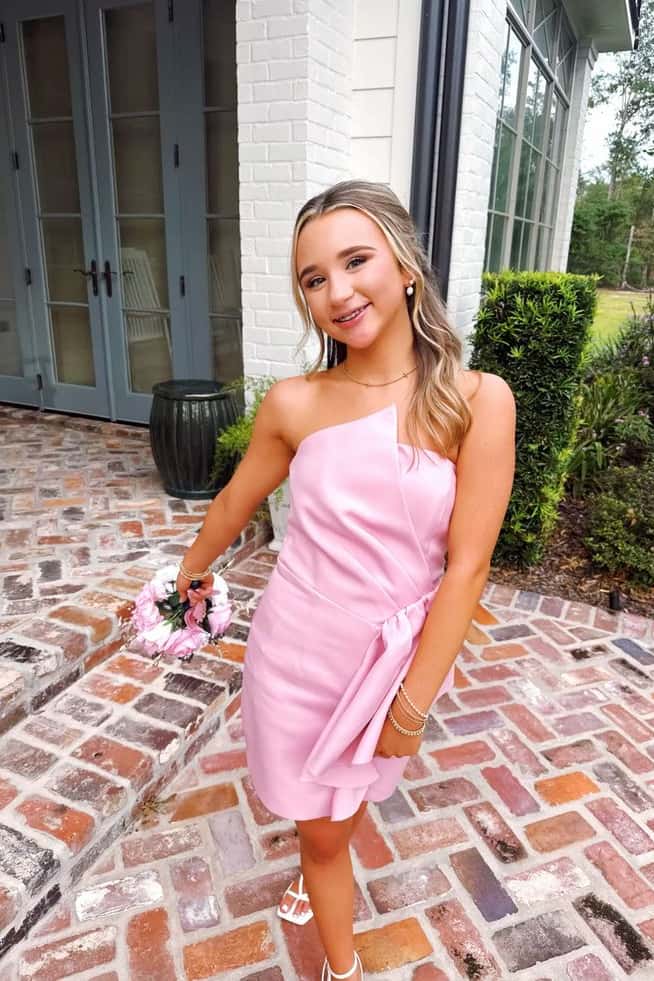 Strapless Asymmetrical Lapel Mini Dress with Side Drape