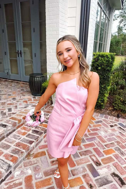 Strapless Asymmetrical Lapel Mini Dress with Side Drape