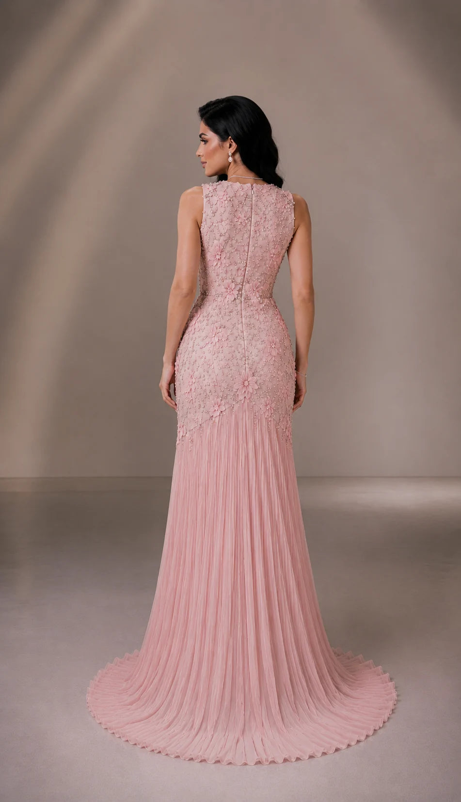 3D Floral Applique Mermaid Gown with Tulle Train