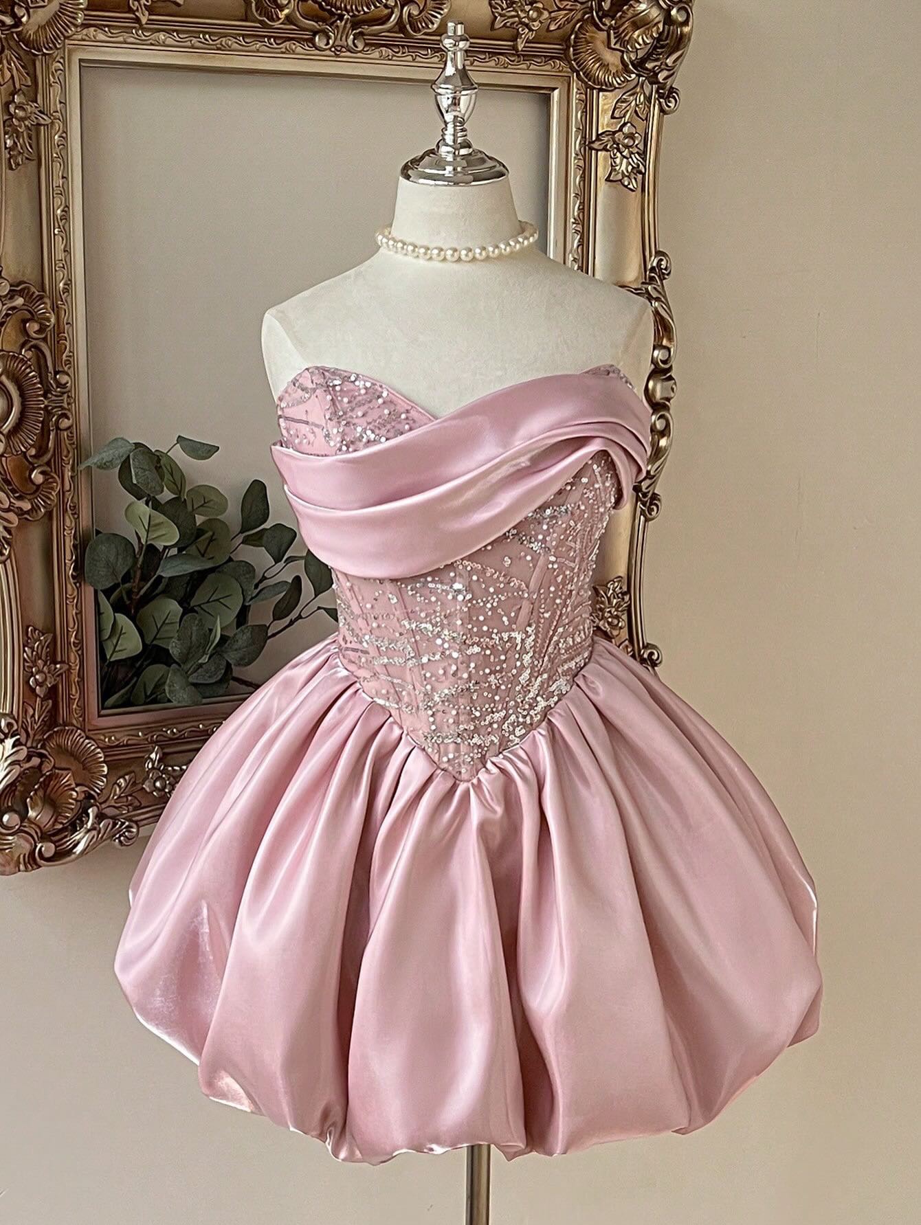 Strapless Sequin Corset Bubble Skirt Mini Dress