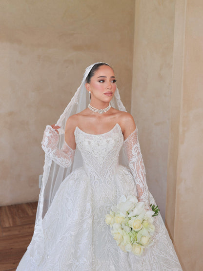 Embroidered Ball Gown Wedding Dress with Sleeves
