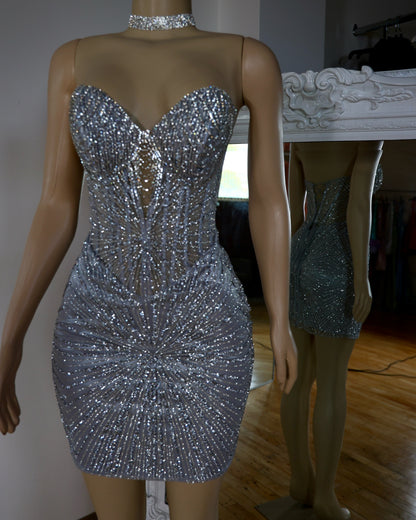 Crystal Embellished Strapless Corset Mini Dress