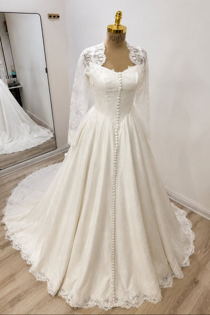 Elegant Lace Long Sleeve A-Line Wedding Dress