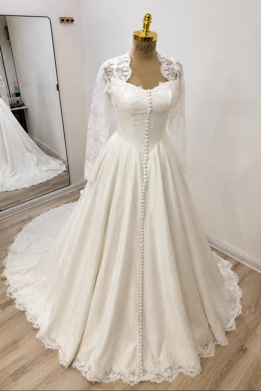 Elegant Lace Long Sleeve A-Line Wedding Dress