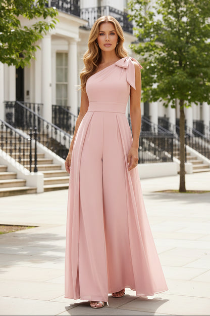 One-Shoulder Wide-Leg Jumpsuit with Shoulder Bow