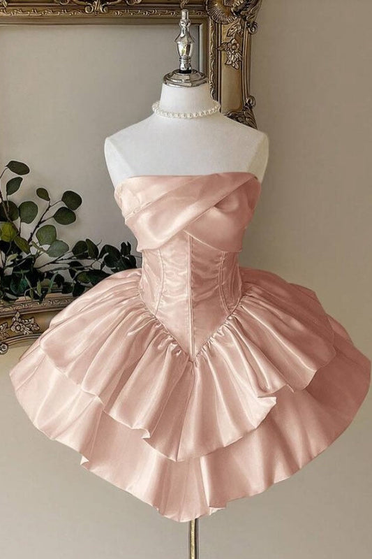 Strapless Corset Tiered Satin Mini Dress