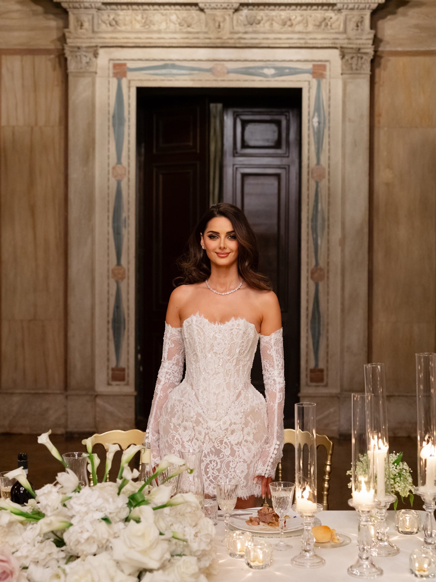 Lace Corset Mini Dress with Matching Sleeves