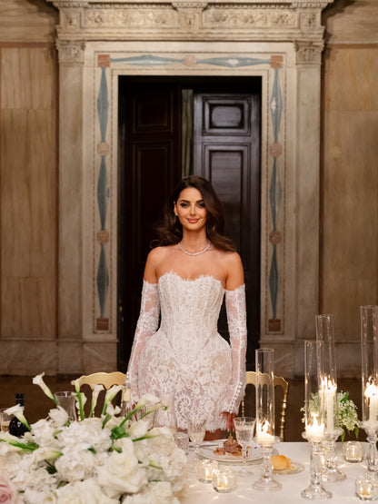 Lace Corset Mini Dress with Matching Sleeves