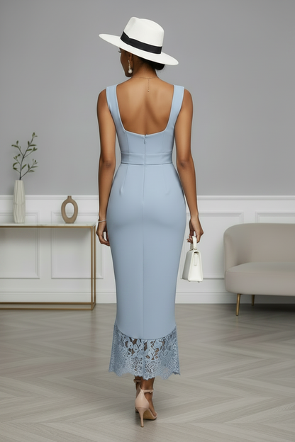 Bow Waist Lace Hem Midi Dress