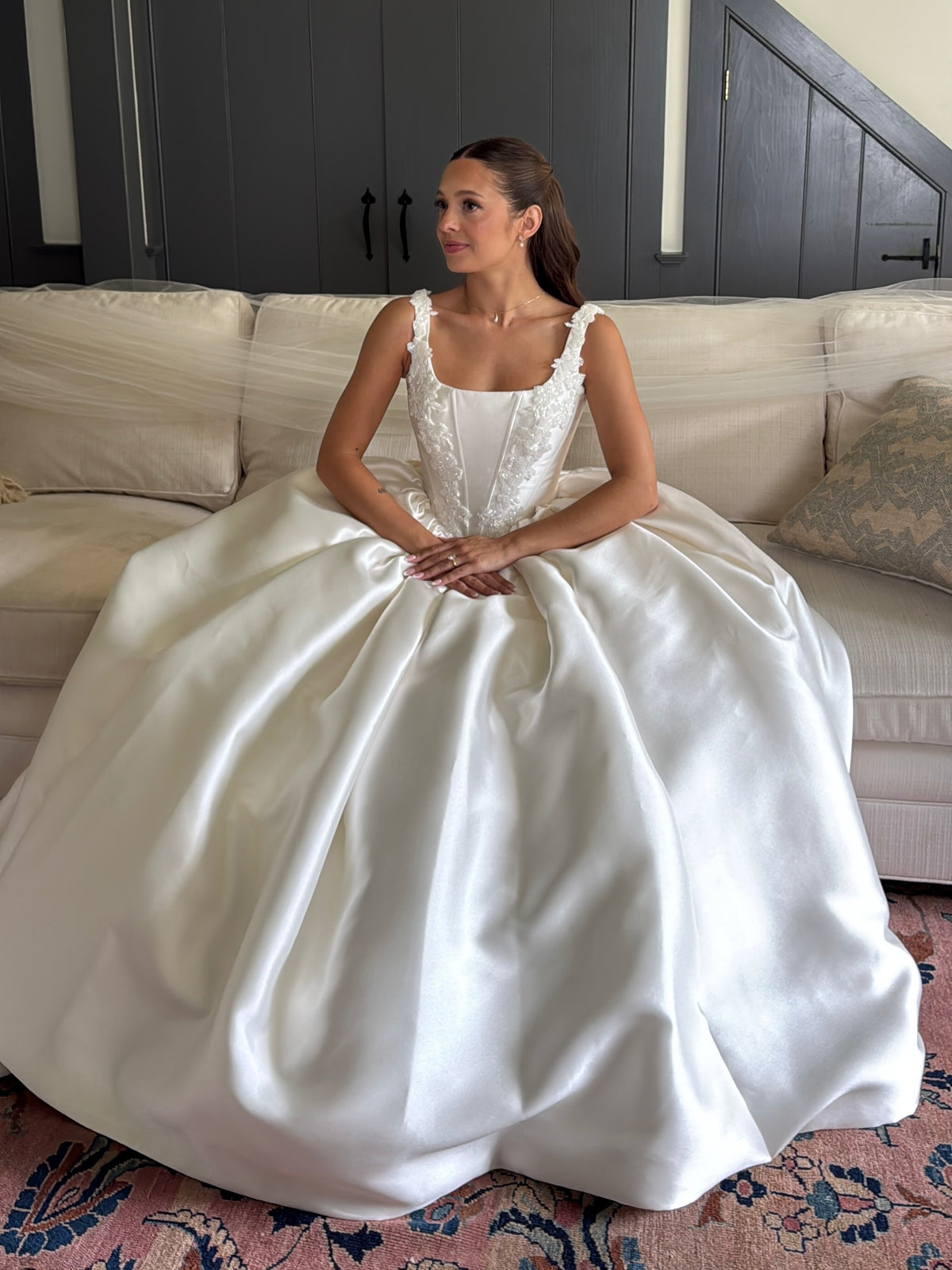 Beaded Bodice Satin Ball Gown Wedding Dress