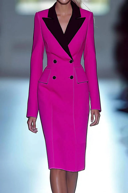 Double-Breasted Blazer Dress with Contrast Lapel