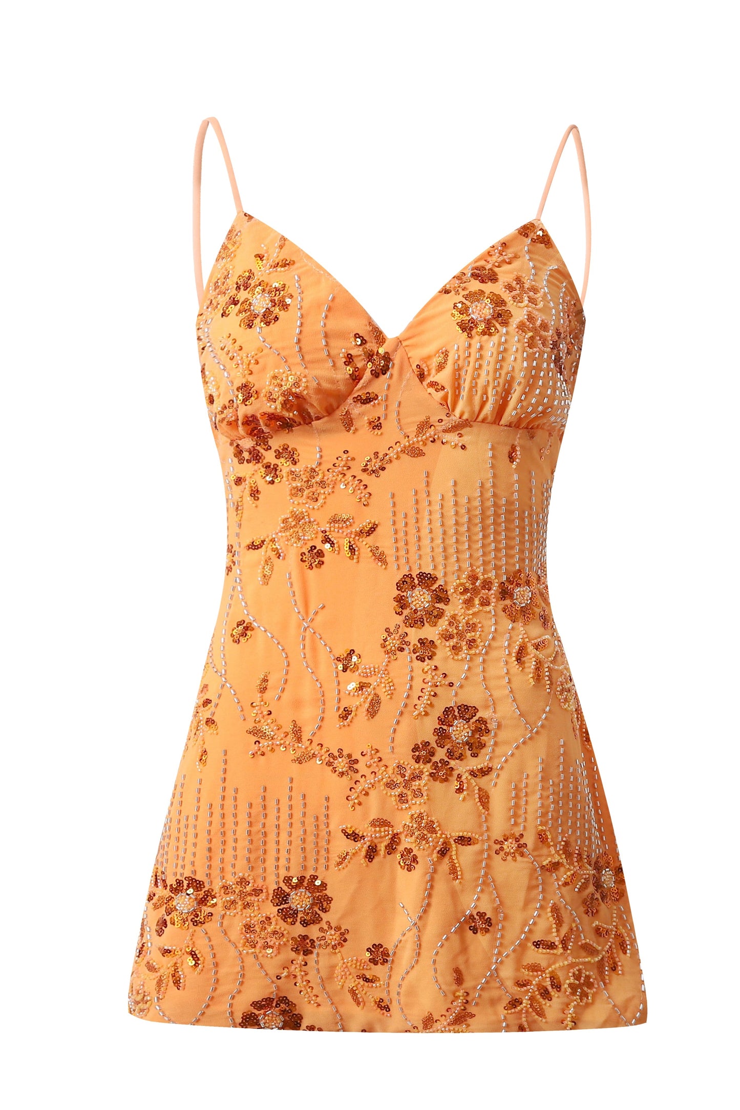 Sequined Floral Beaded Mini Dress with Lace-Up Back