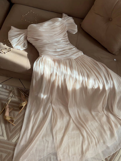 Ruched Off-the-Shoulder Pleated Maxi Gown