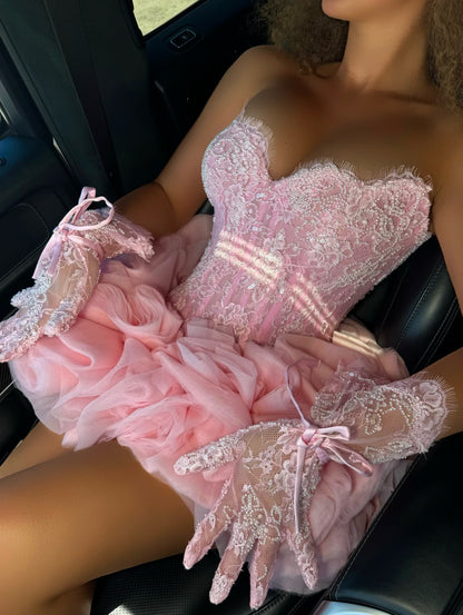 Sweetheart Corset Lace Mini Dress with Ruffles