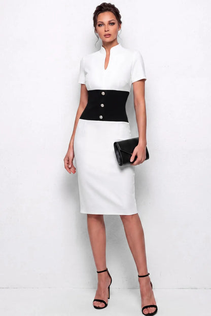 Short Sleeve Midi Sheath Dress with Corset Waist