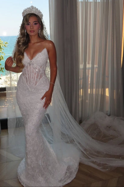 Corset Mermaid Wedding Dress with Pearl Beading