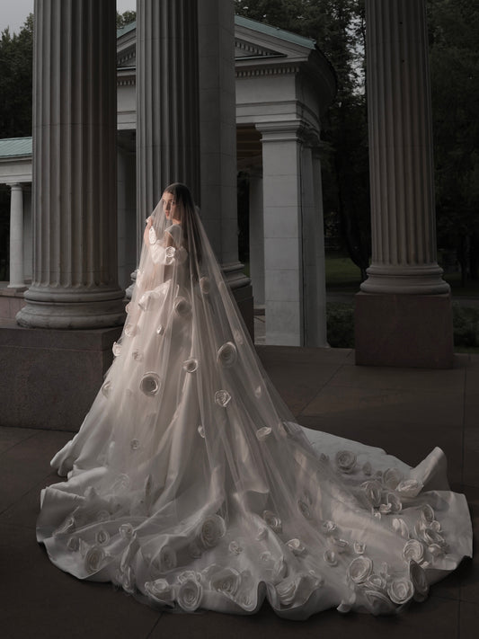 3D Floral Applique Ball Gown Wedding Dress