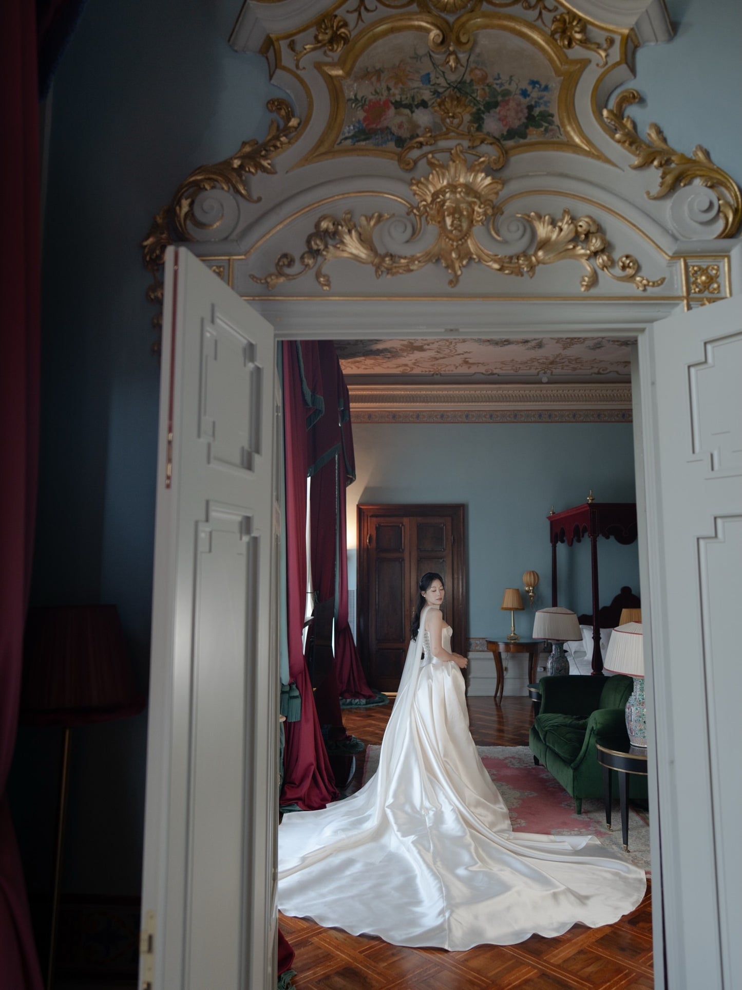 Corset Wedding Dress with Lace Inset and Train