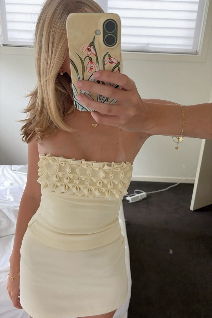 Textured Floral Bodice Strapless Bodycon Mini Dress
