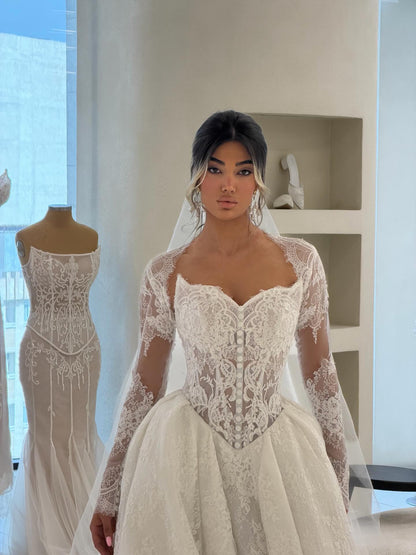 Lace Ball Gown Wedding Dress with Long Sleeves