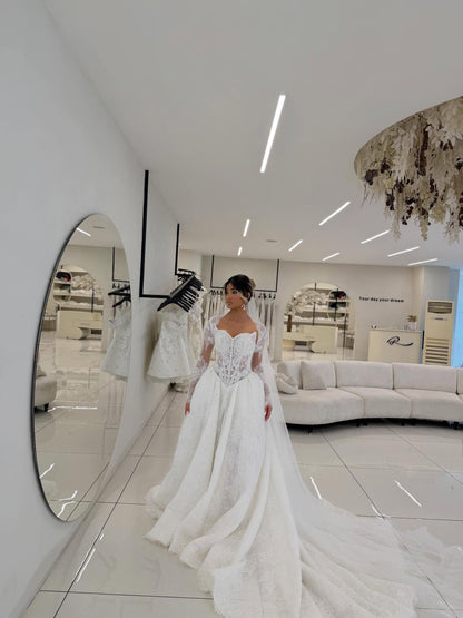 Lace Ball Gown Wedding Dress with Long Sleeves