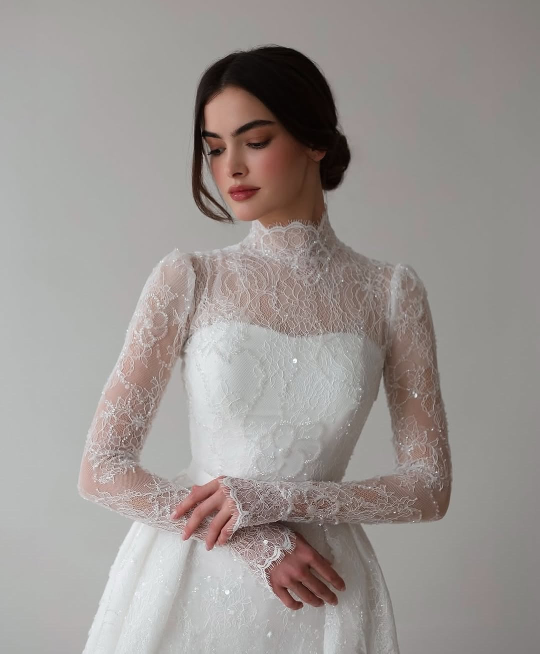 High Neck Lace A-Line Wedding Dress
