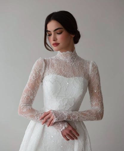 High Neck Lace A-Line Wedding Dress