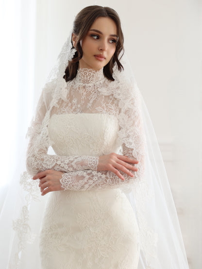 Lace High Neck Mermaid Wedding Dress with Sleeves