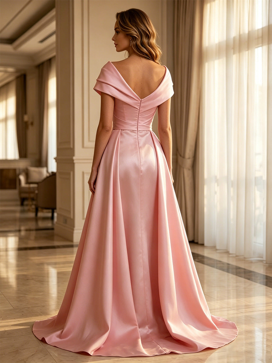 Satin and Lace Evening Gown with Overskirt