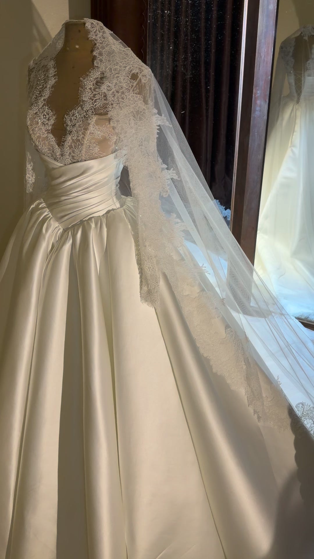 Lace Halter Ball Gown with Cathedral Veil Train